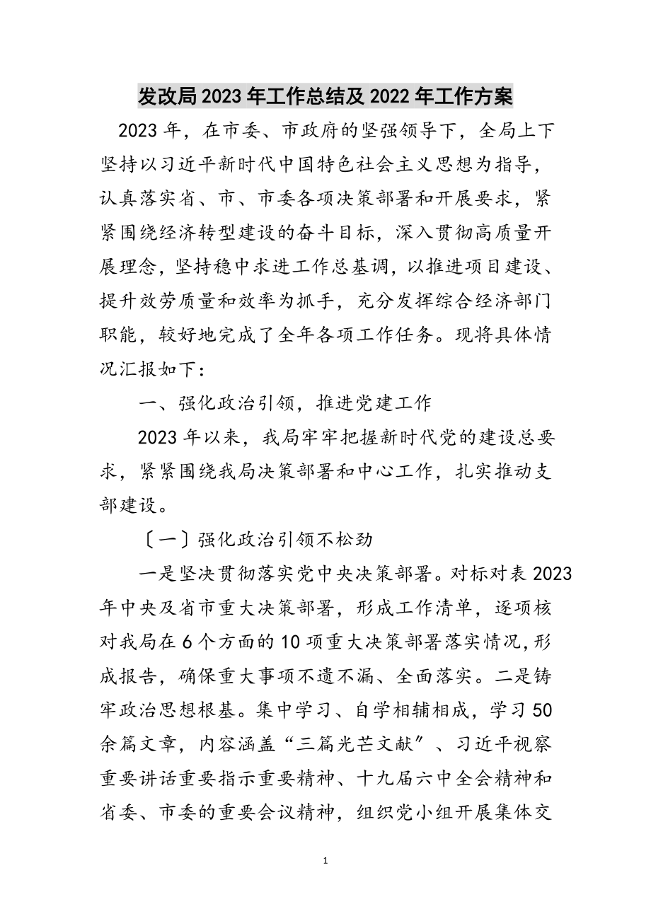 2023年发改局年工作总结及年工作计划范文.doc_第1页