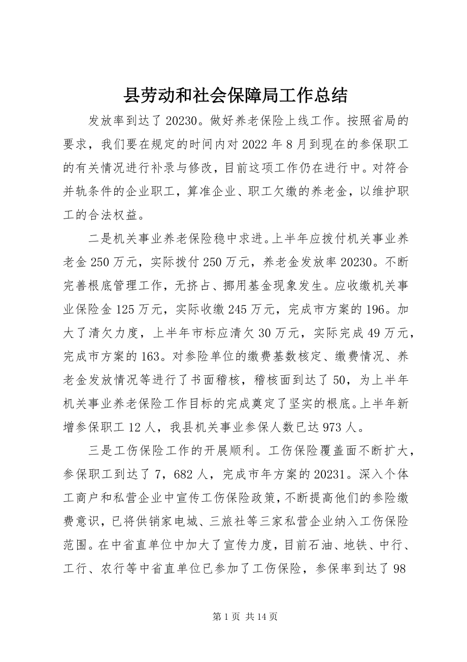 2023年县劳动和社会保障局工作总结.docx_第1页