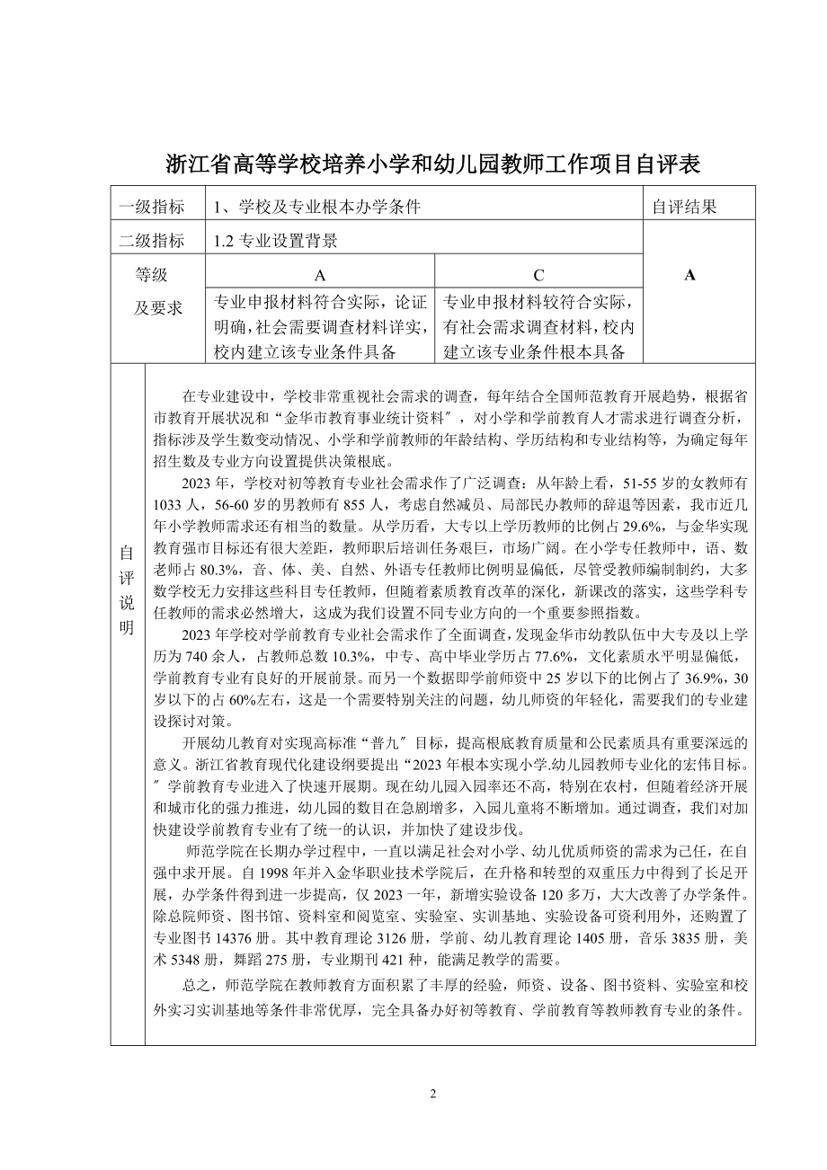 2023年浙江省高等学校培养小学和幼儿园教师工作项目自.doc_第2页