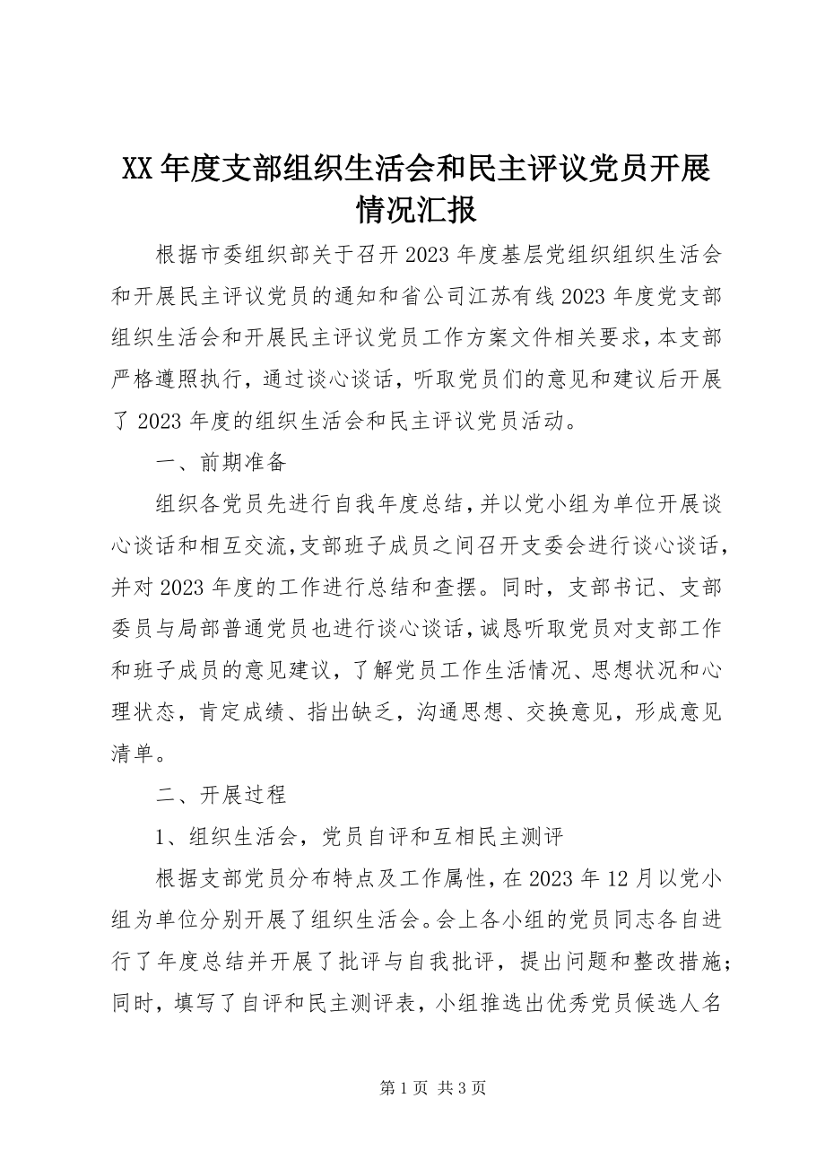 2023年支部组织生活会和民主评议党员开展情况汇报.docx_第1页