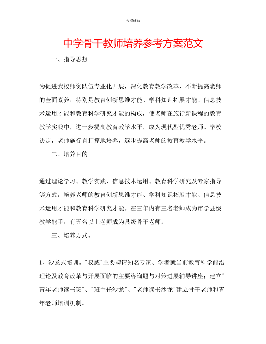 2023年中学骨干教师培养计划.docx_第1页