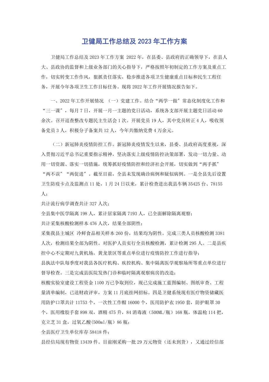 2023年卫健局工作总结及工作计划.docx_第1页