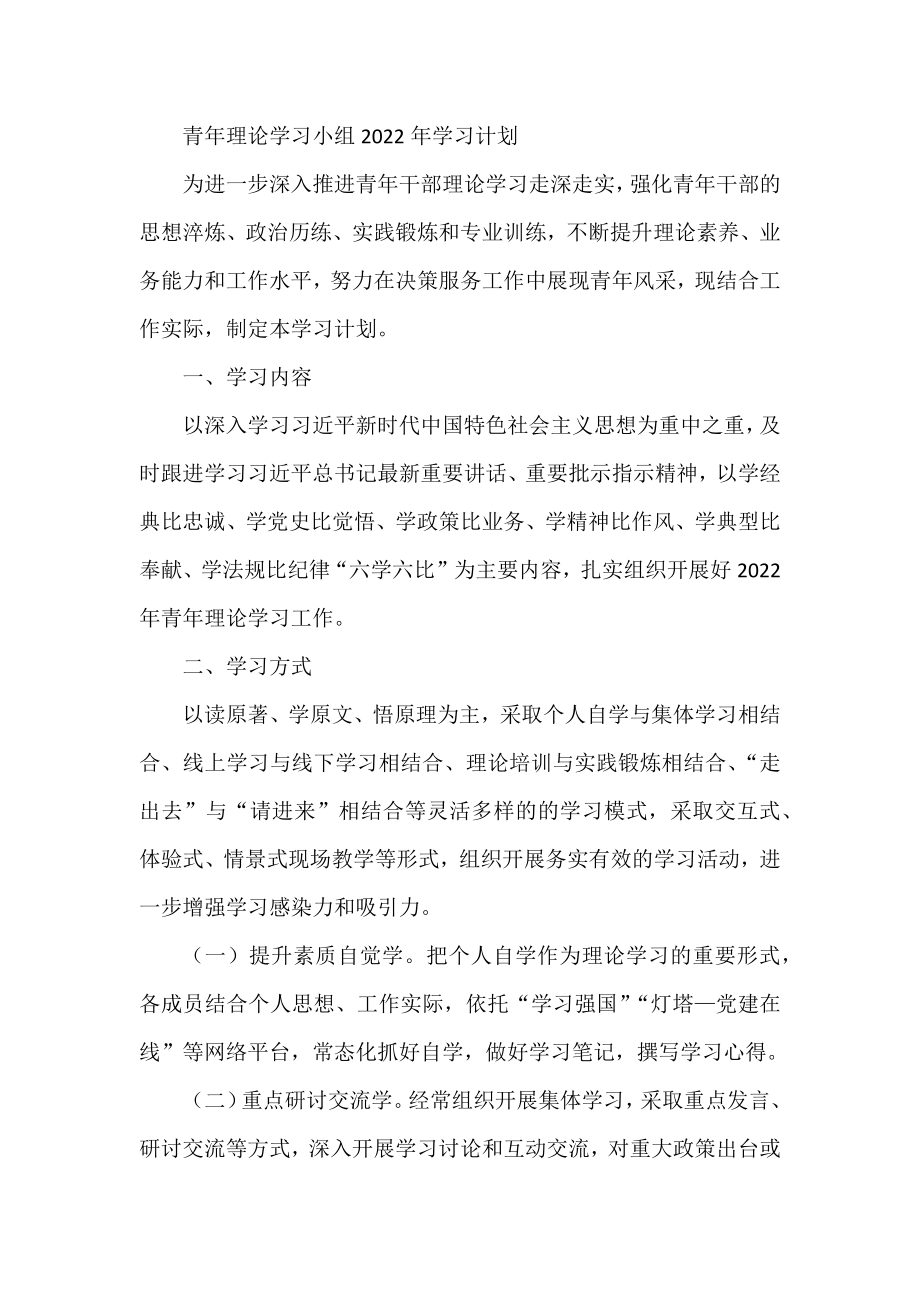 青年理论学习小组2022年学习计划.docx_第1页