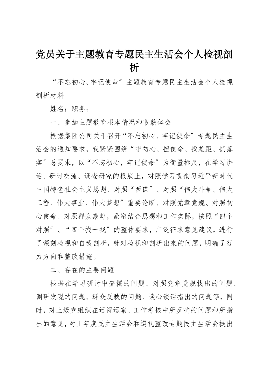 2023年党员主题教育专题民主生活会个人检视剖析.docx_第1页