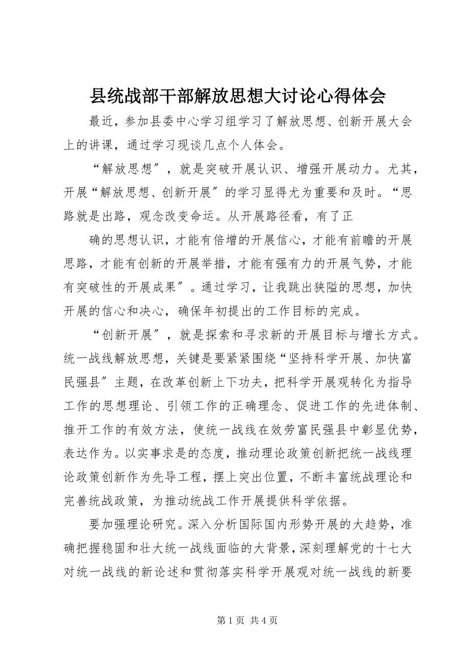 2023年县统战部干部解放思想大讨论心得体会.docx_第1页