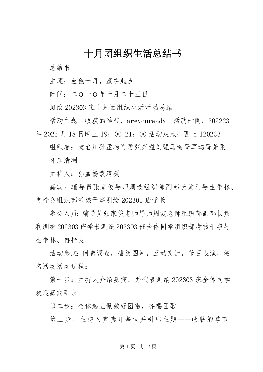 2023年十月团组织生活总结书.docx_第1页