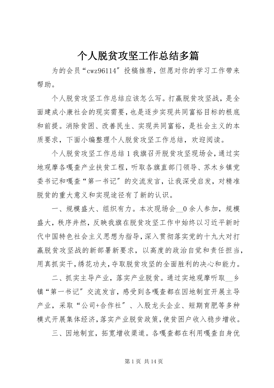 2023年个人脱贫攻坚工作总结多篇.docx_第1页