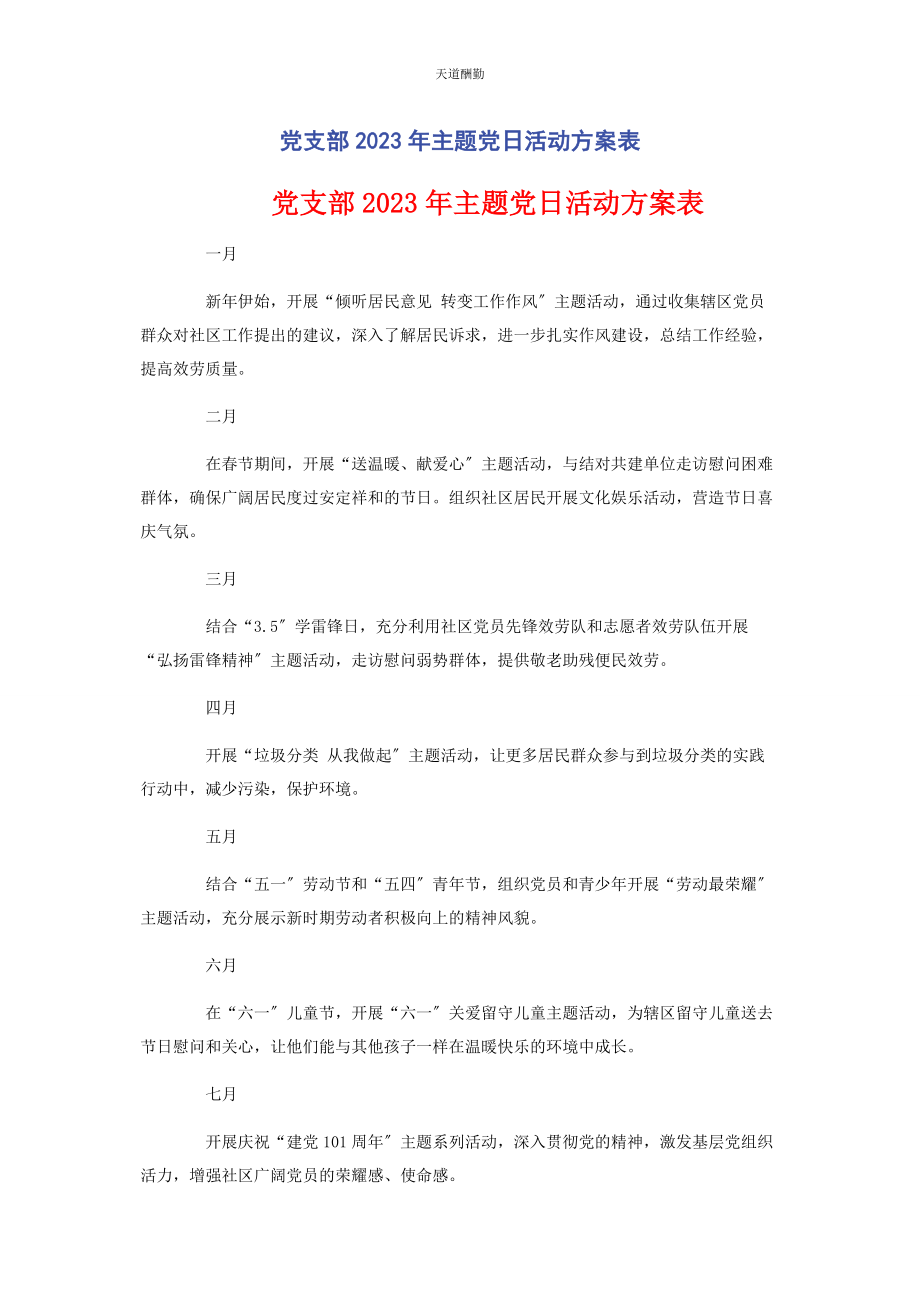 2023年党支部主题党日活动计划表2.docx_第1页