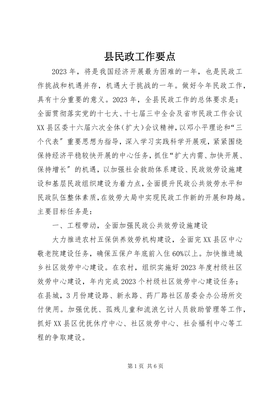 2023年县民政工作要点.docx_第1页