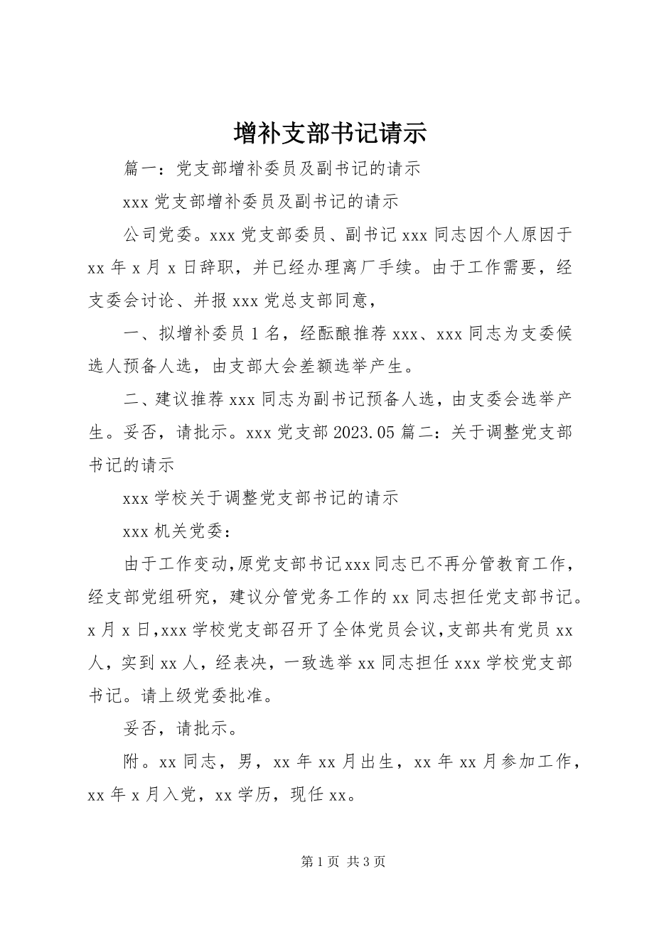 2023年增补支部书记请示.docx_第1页