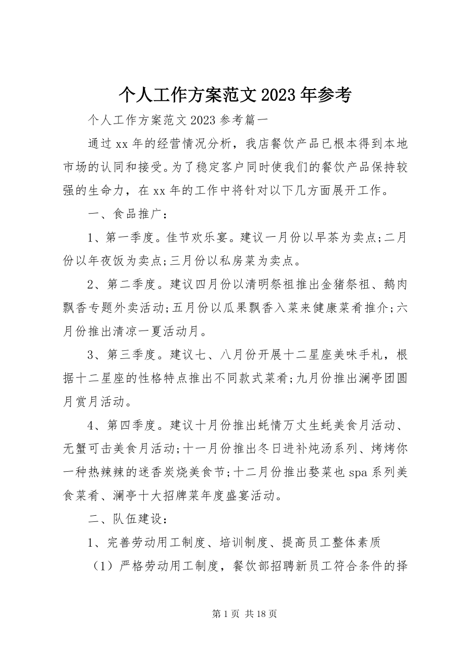 2023年个人工作计划某年参考精选.docx_第1页