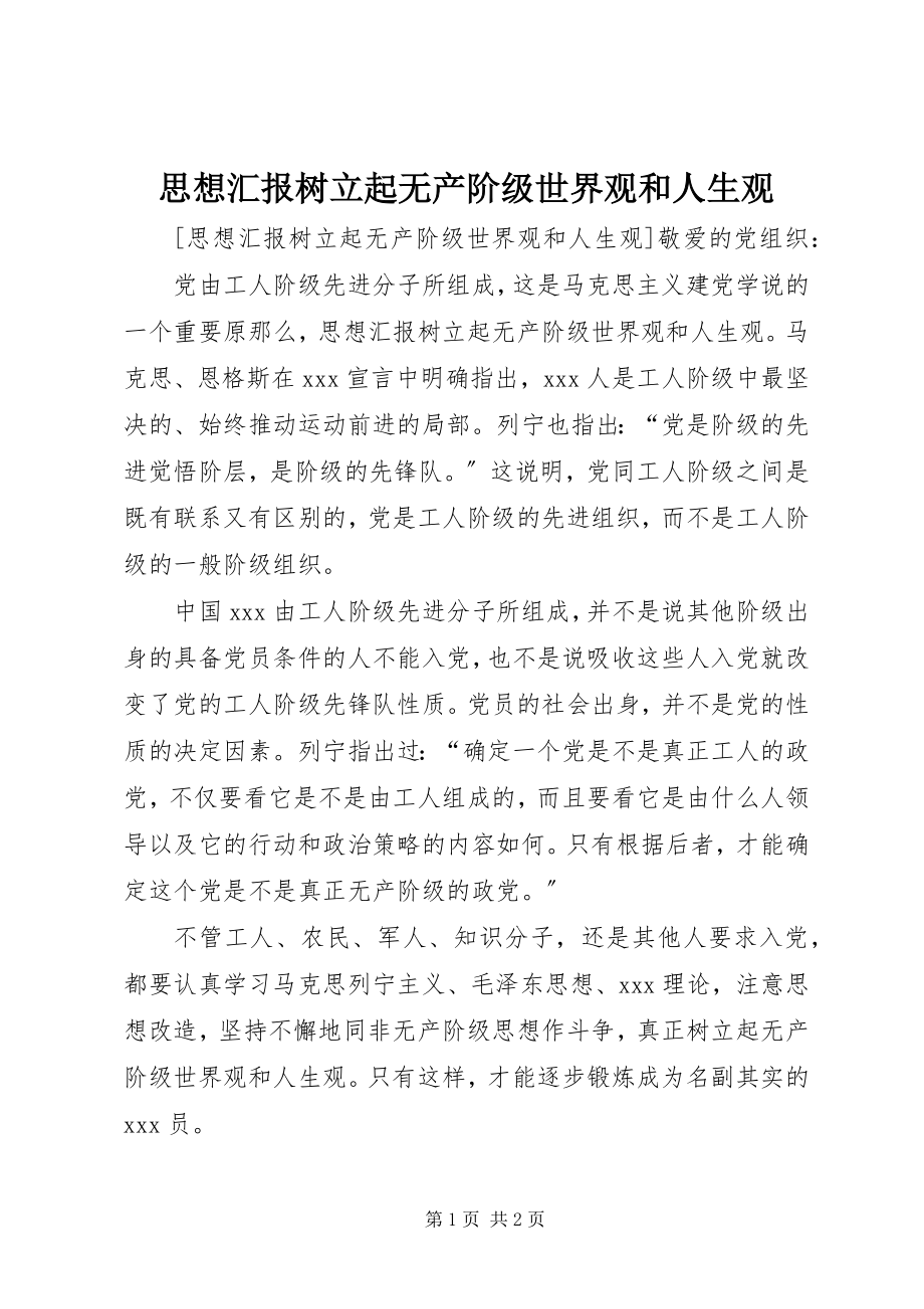 2023年思想汇报《树立起无产阶级世界观和人生观》.docx_第1页