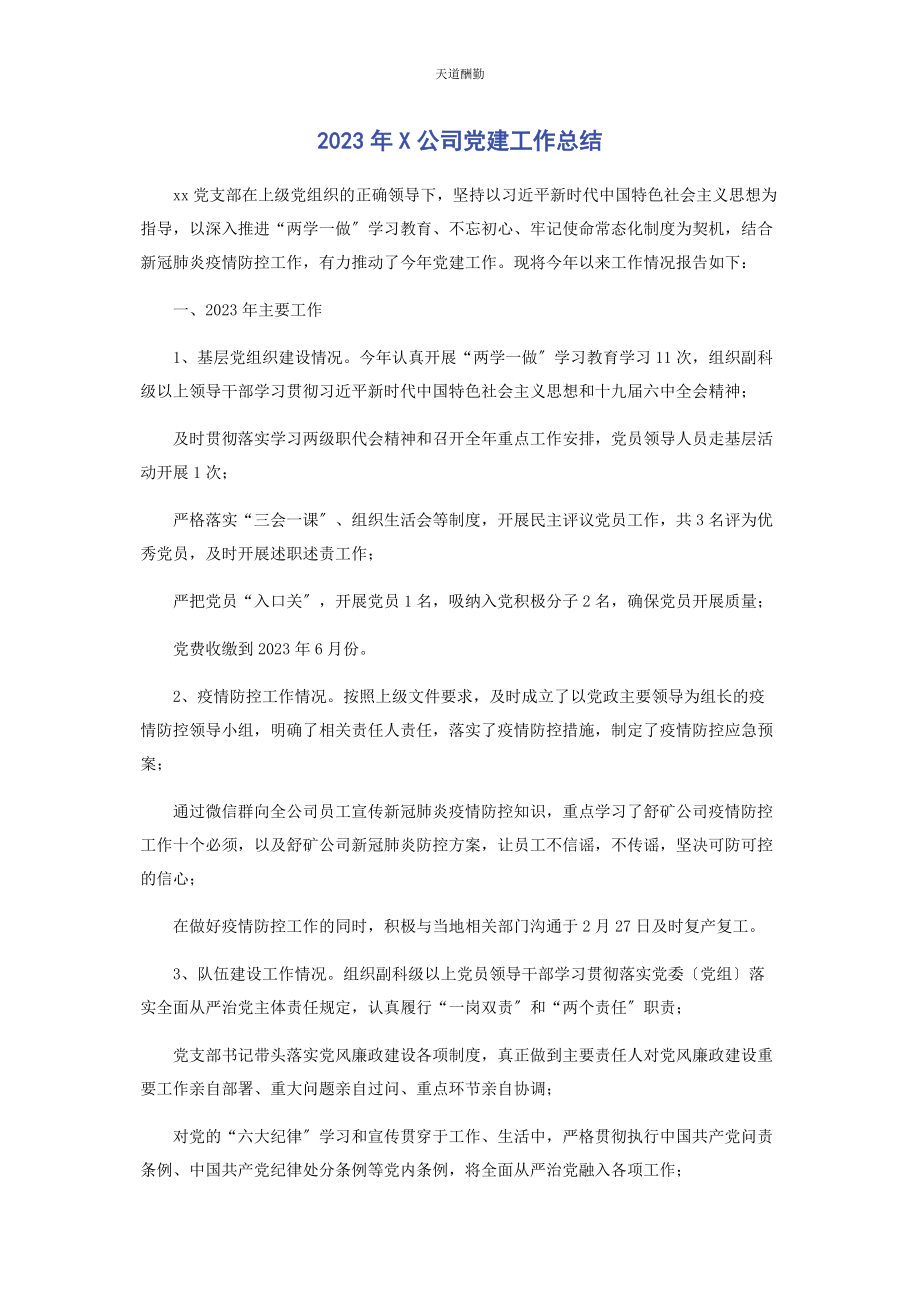 2023年x公司党建工作总结.docx_第1页