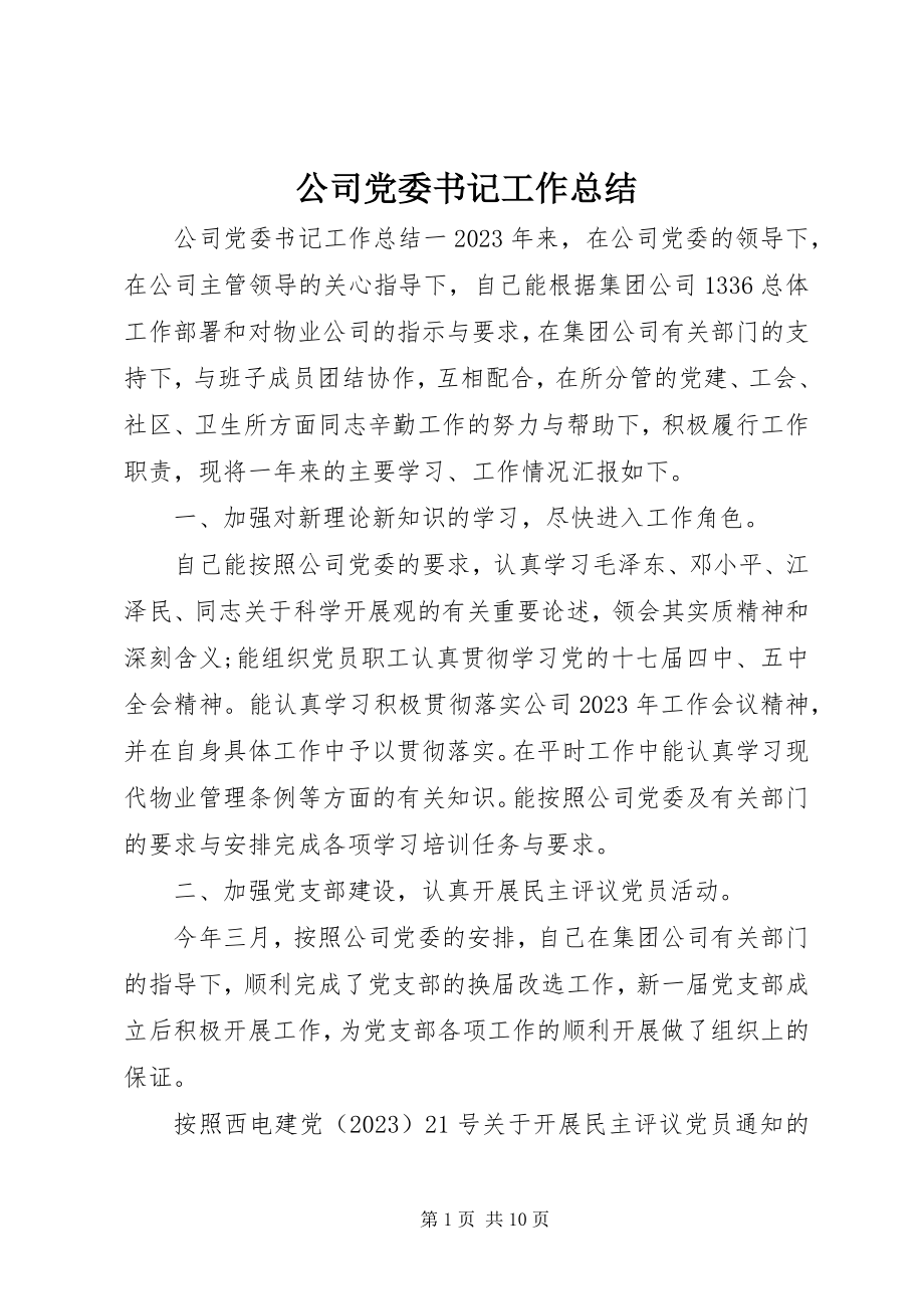 2023年公司党委书记工作总结.docx_第1页