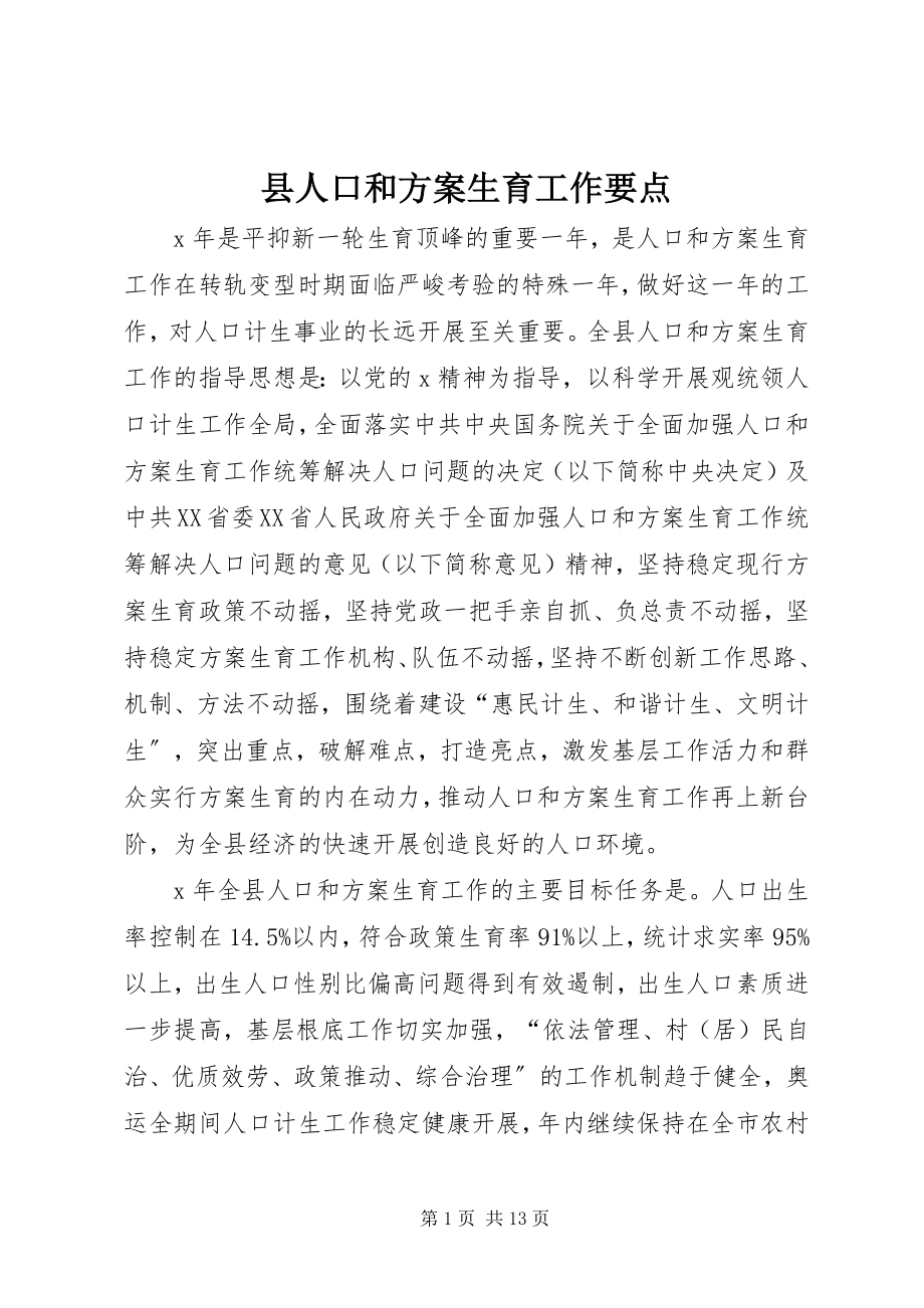 2023年县人口和计划生育工作要点.docx_第1页