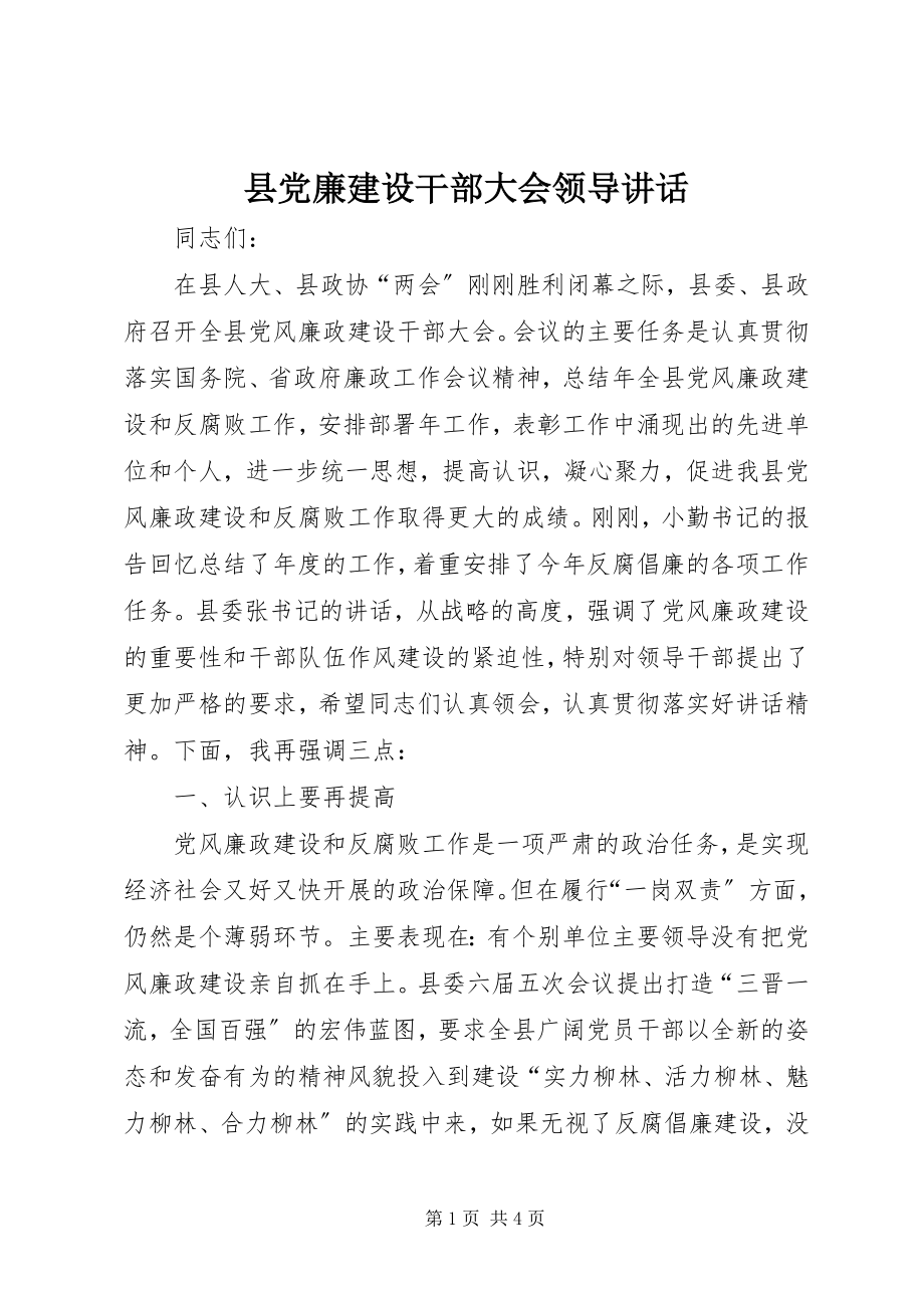 2023年县党廉建设干部大会领导致辞.docx_第1页