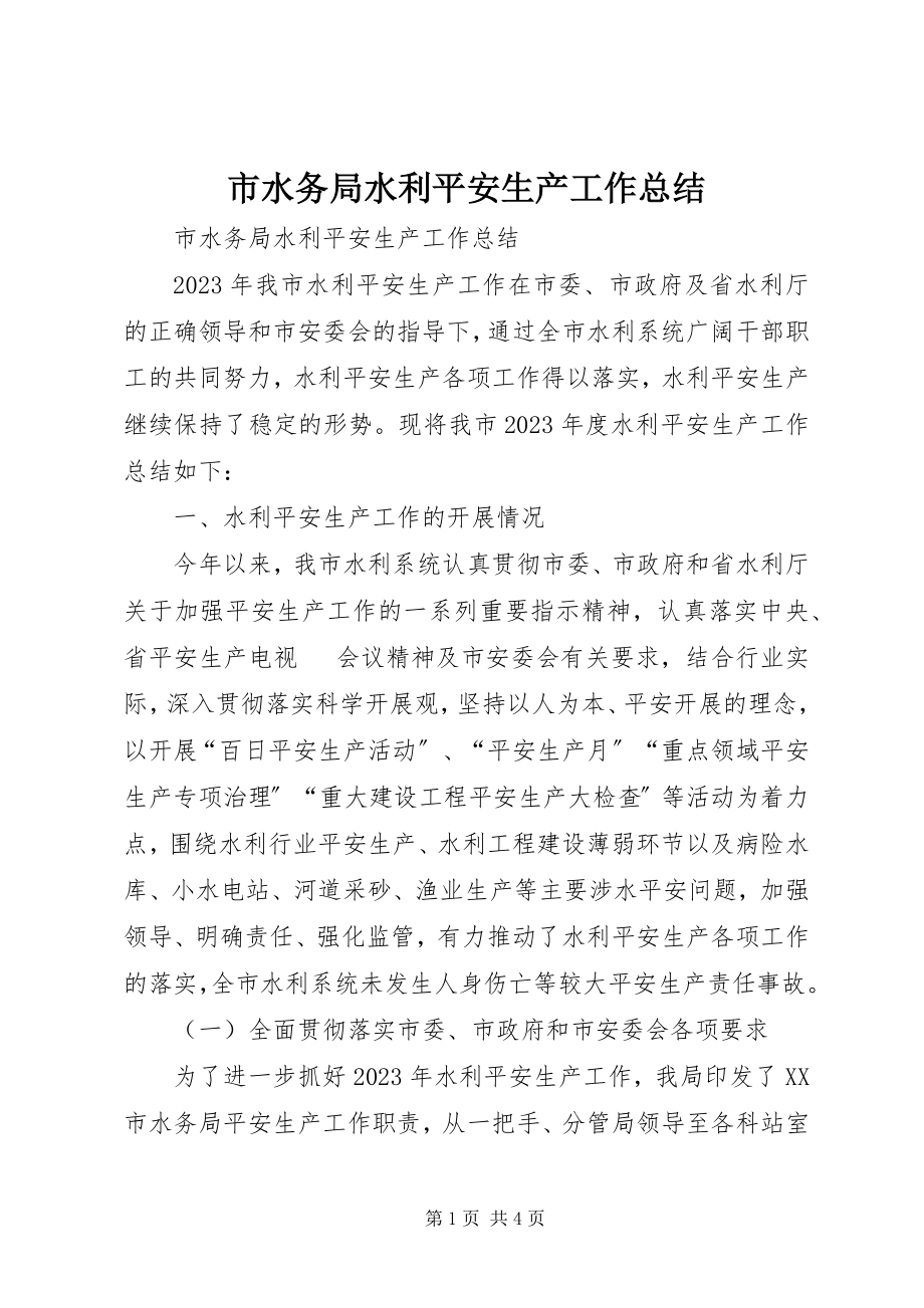 2023年市水务局水利安全生产工作总结.docx_第1页