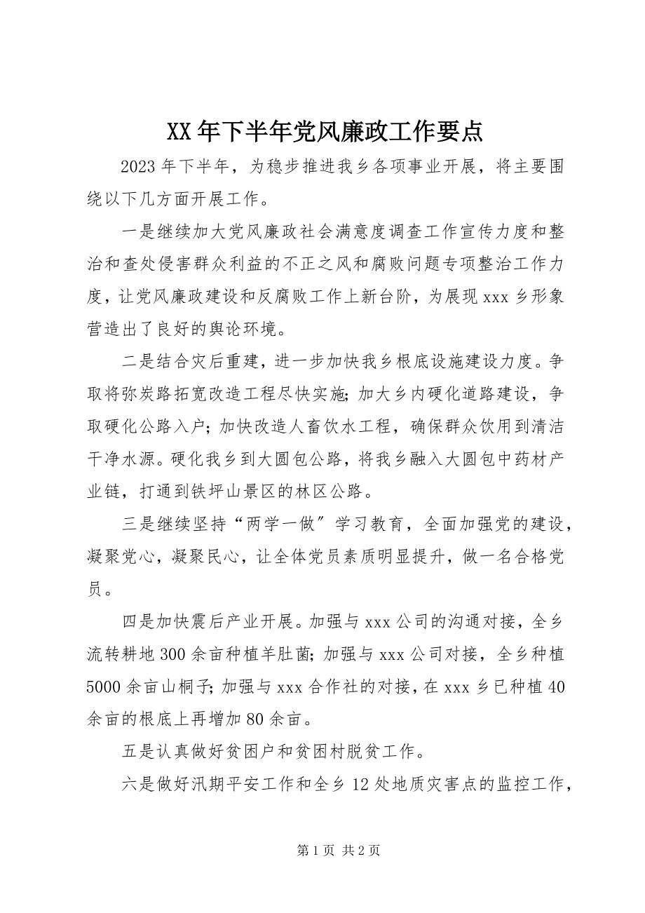 2023年下半年党风廉政工作要点.docx_第1页