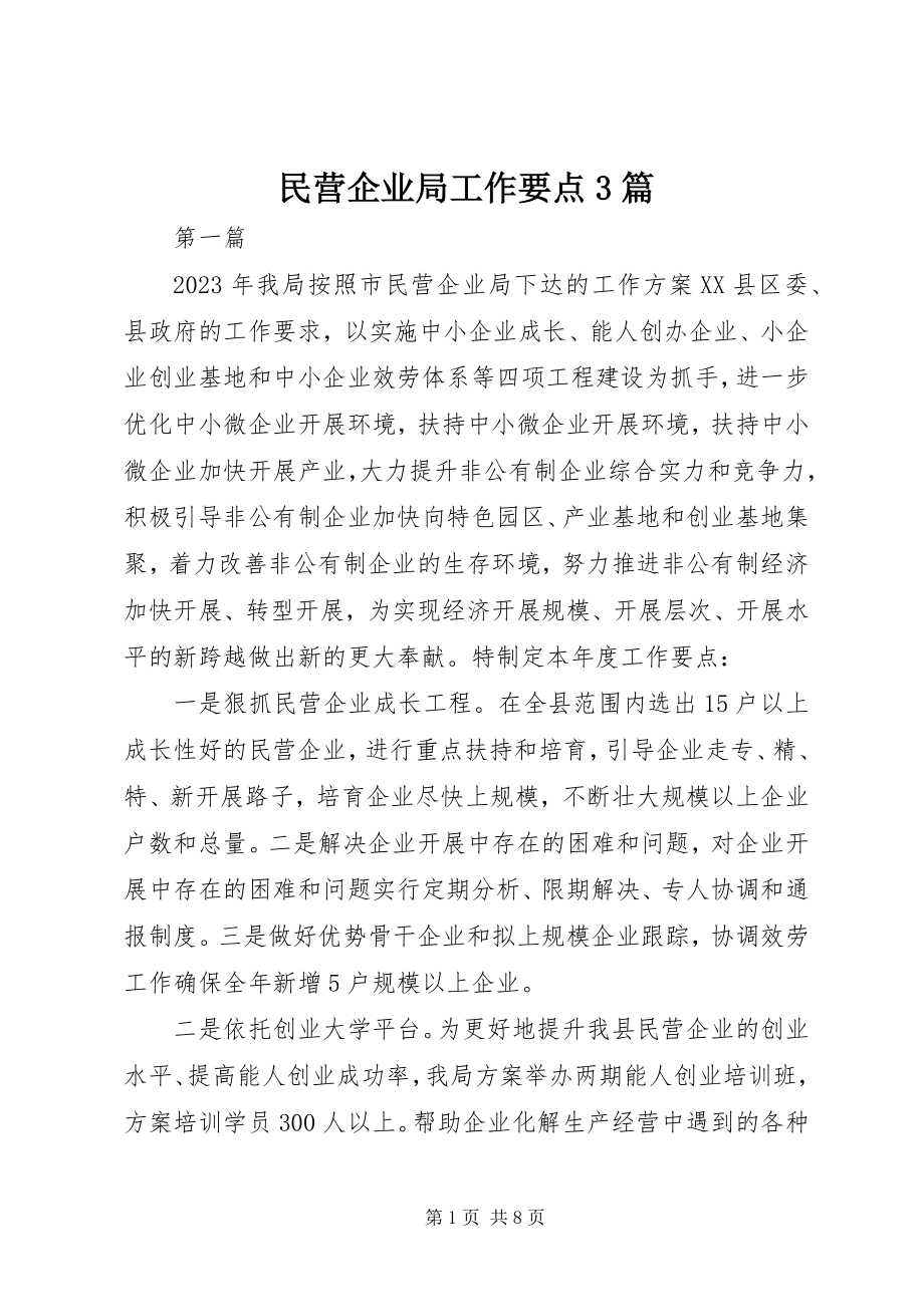 2023年民营企业局工作要点3篇.docx_第1页