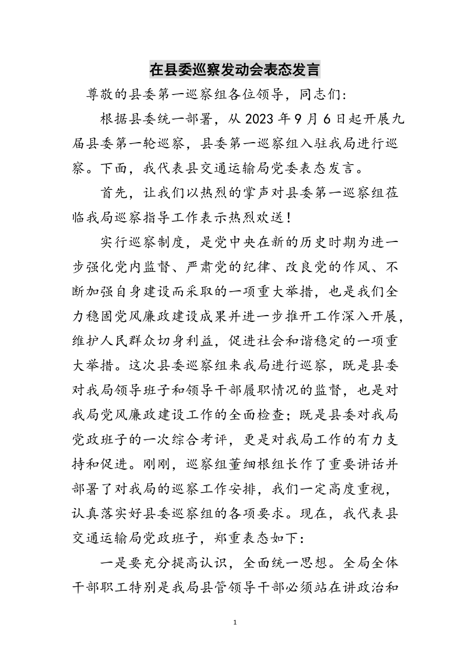 2023年在县委巡察动员会表态发言范文.doc_第1页