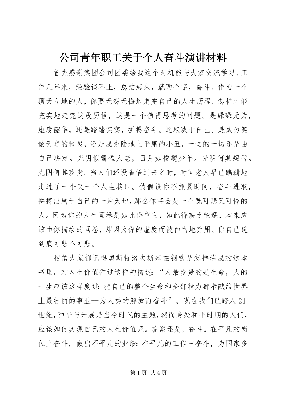 2023年公司青年职工个人奋斗演讲材料.docx_第1页