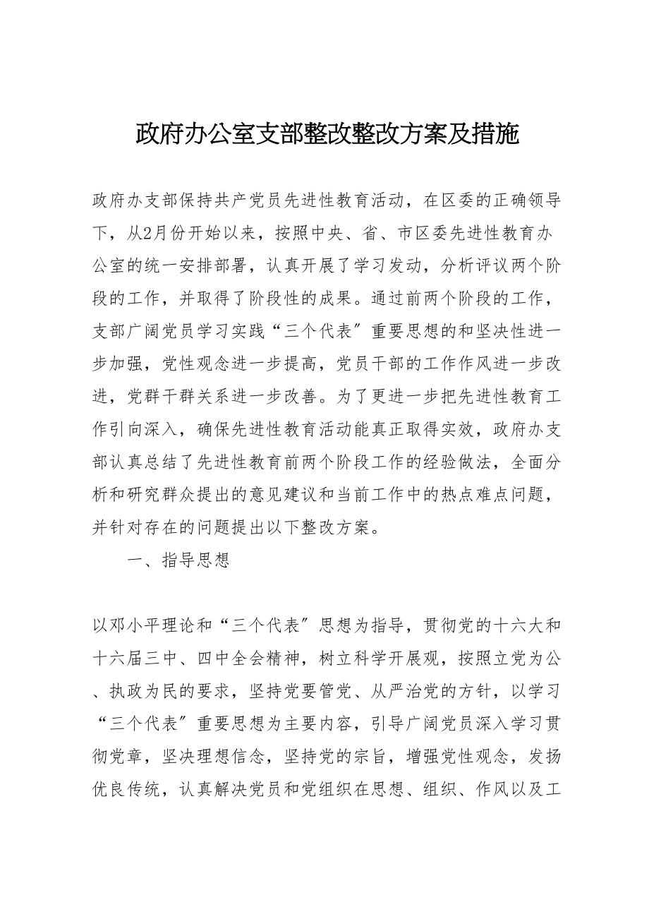 2023年政府办公室支部整改整改方案及措施.doc_第1页