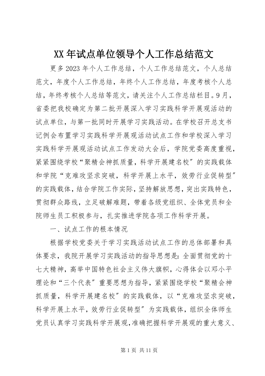 2023年试点单位领导个人工作总结.docx_第1页