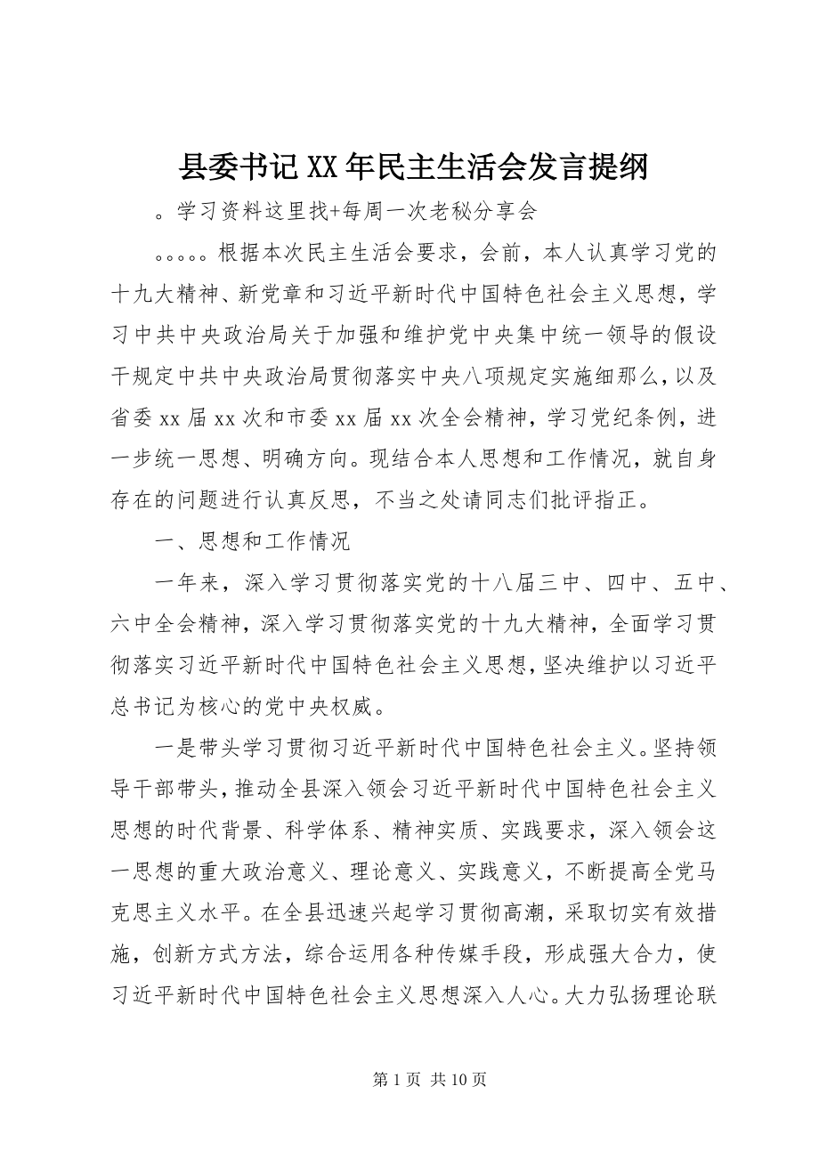 2023年县委书记民主生活会讲话提纲2.docx_第1页