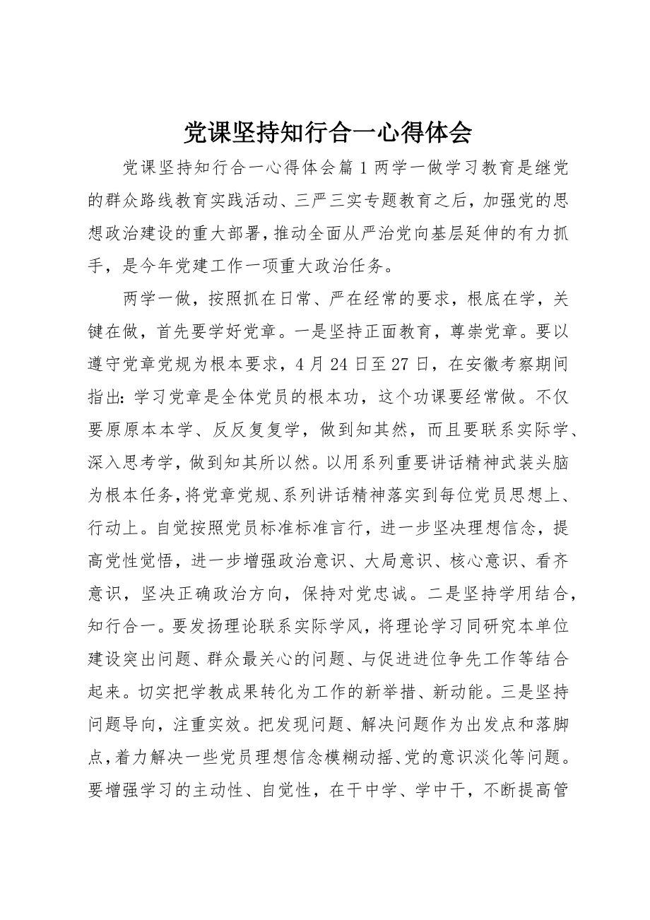 2023年党课坚持知行合一心得体会.docx_第1页