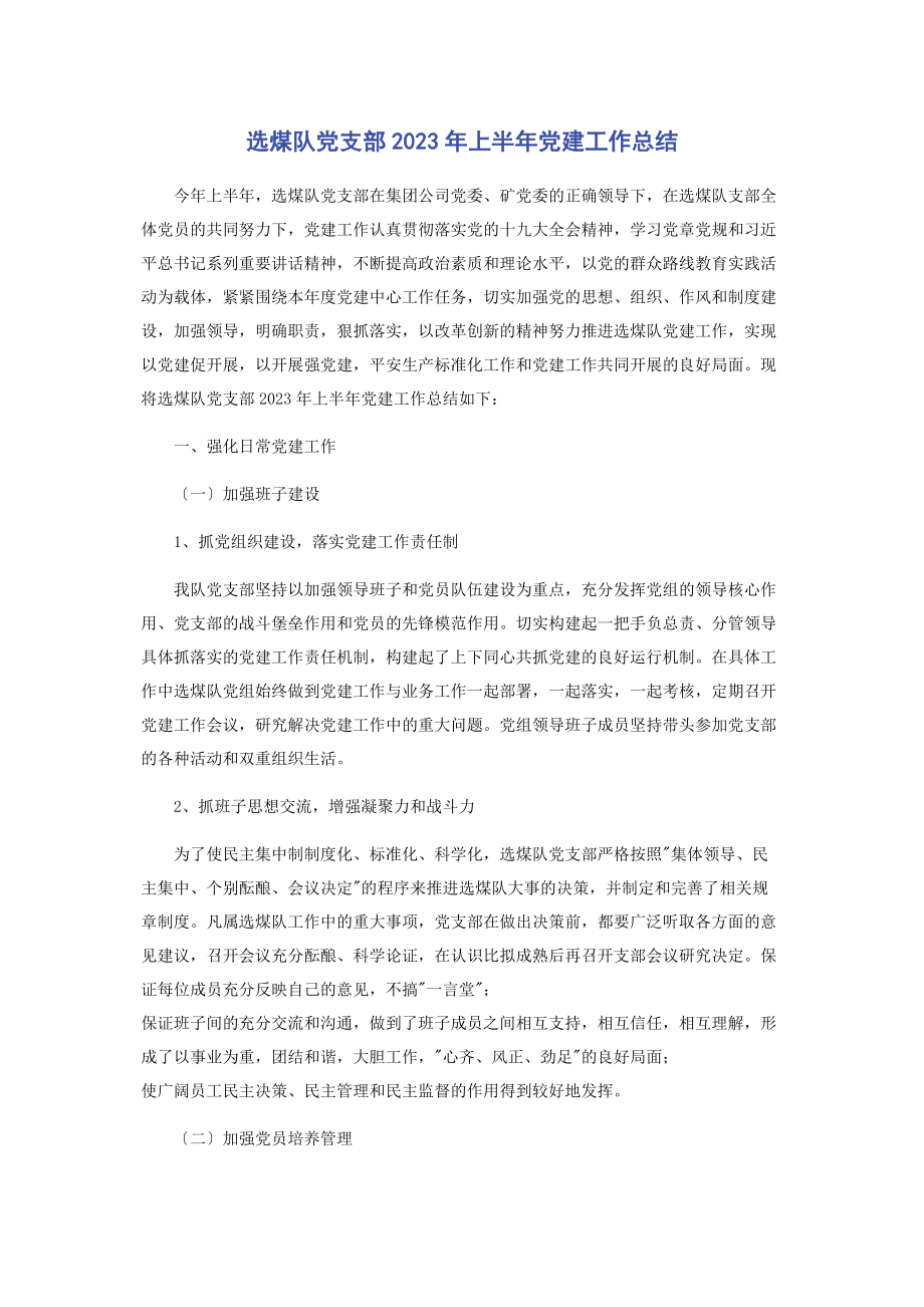 2023年选煤队党支部上半年党建工作总结.docx_第1页