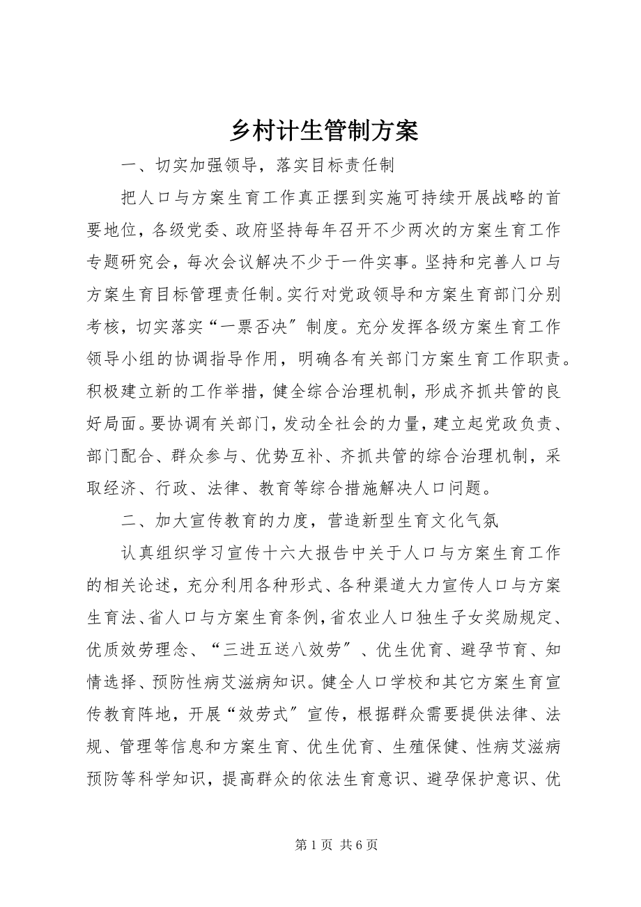 2023年乡村计生管制计划.docx_第1页