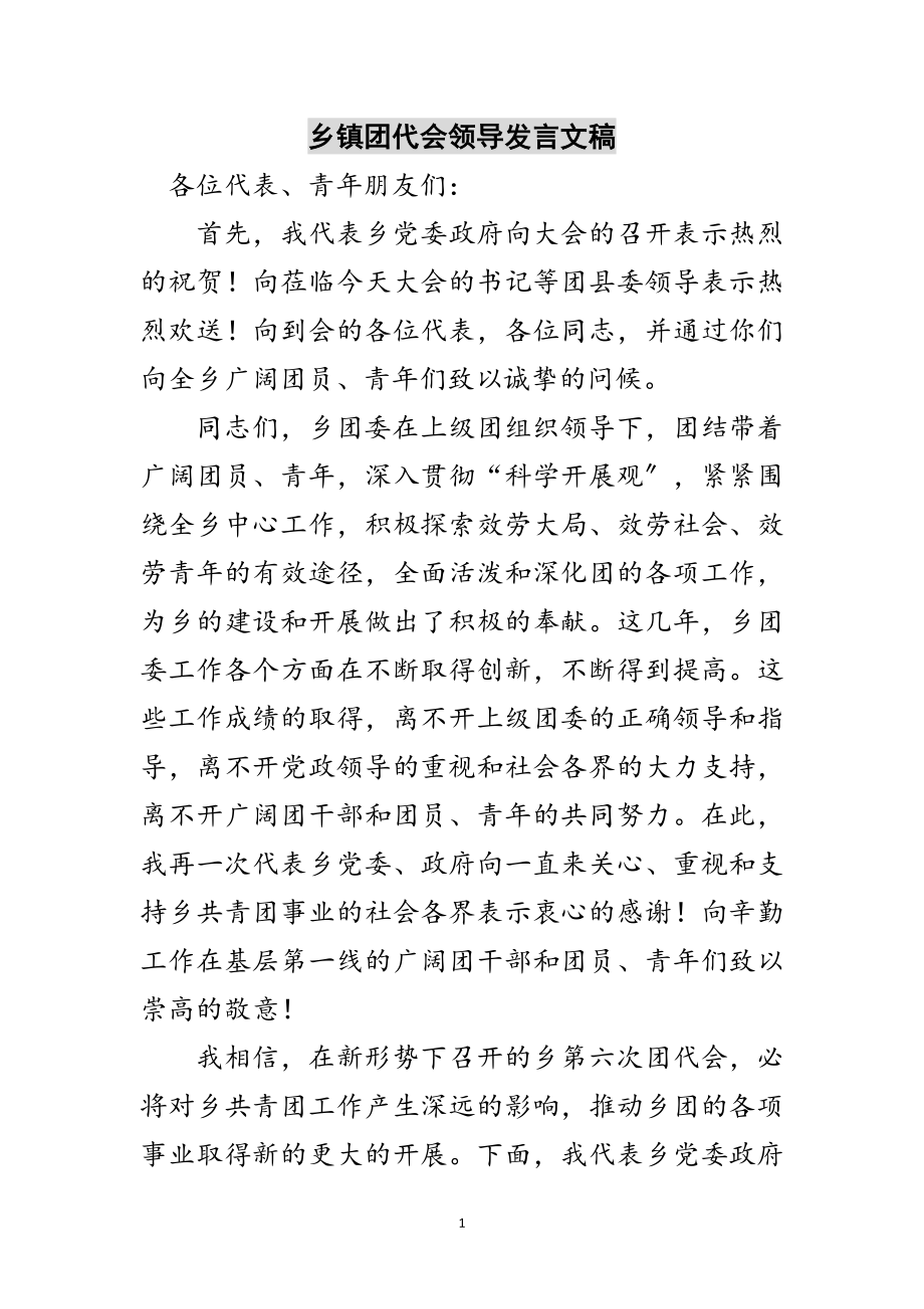 2023年乡镇团代会领导发言文稿范文.doc_第1页