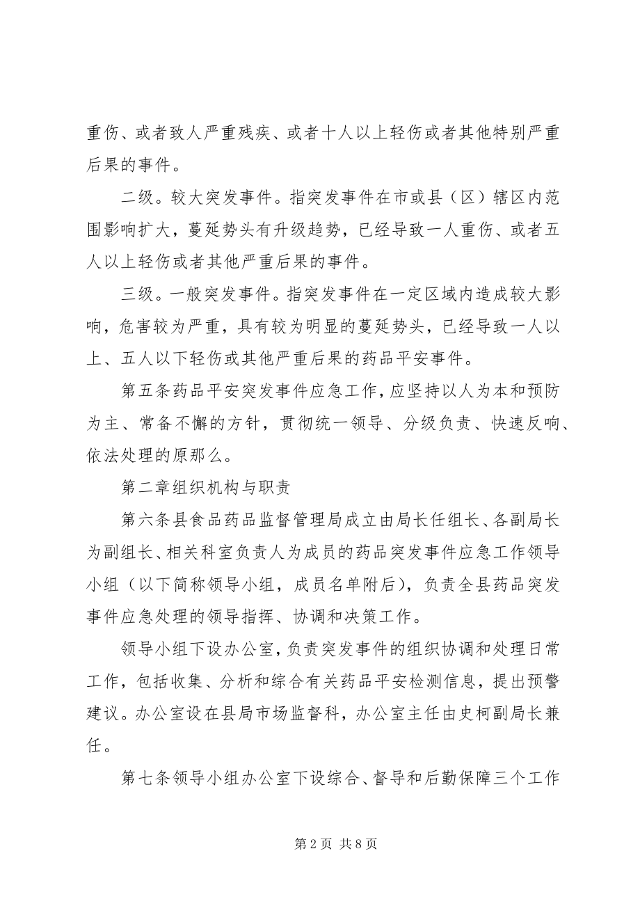 2023年XX县食品药品安全突发事件应急预案新编.docx_第2页