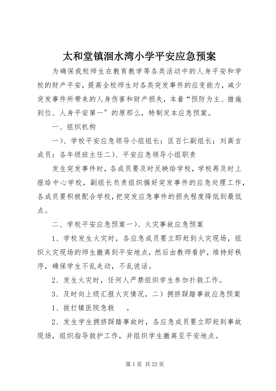 2023年太和堂镇洄水湾小学安全应急预案.docx_第1页