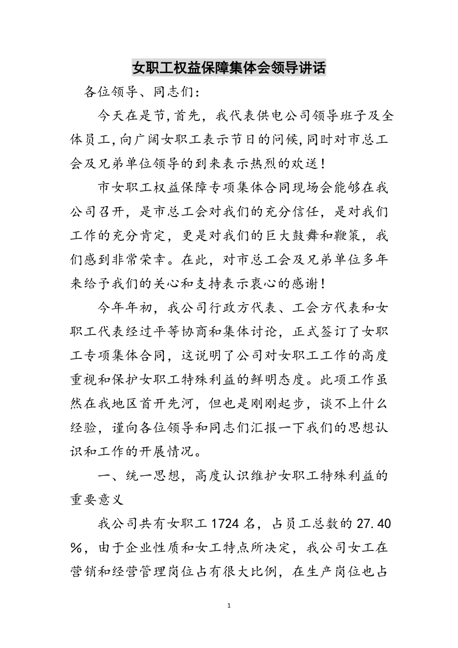 2023年女职工权益保障集体会领导讲话范文.doc_第1页