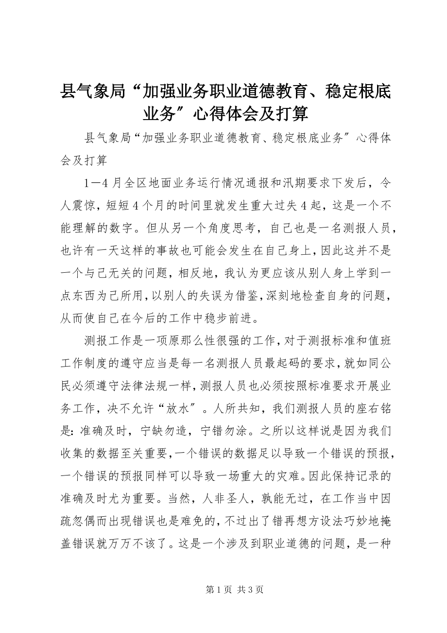 2023年县气象局“加强业务职业道德教育稳定基础业务”心得体会及打算.docx_第1页