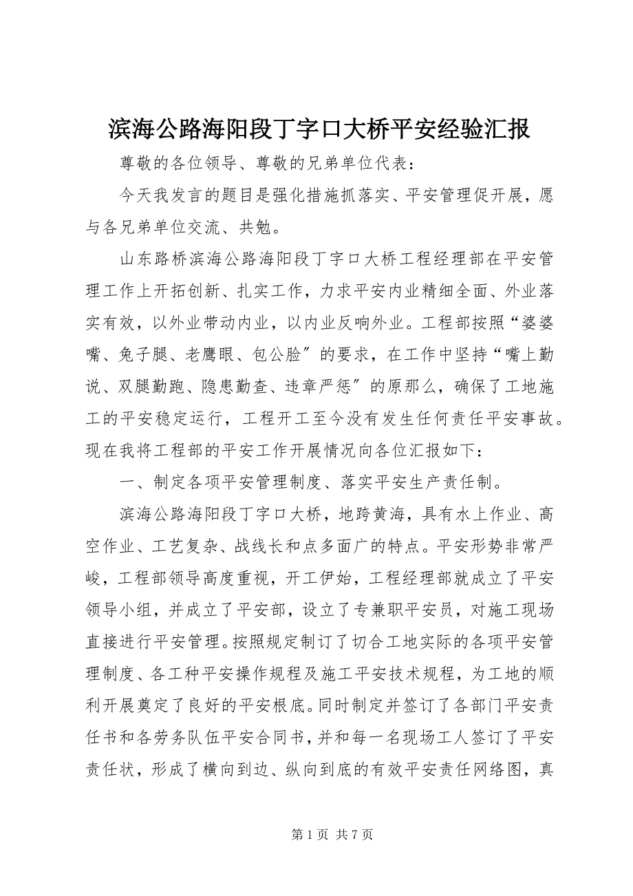 2023年滨海公路海阳段丁字口大桥安全经验汇报新编.docx_第1页