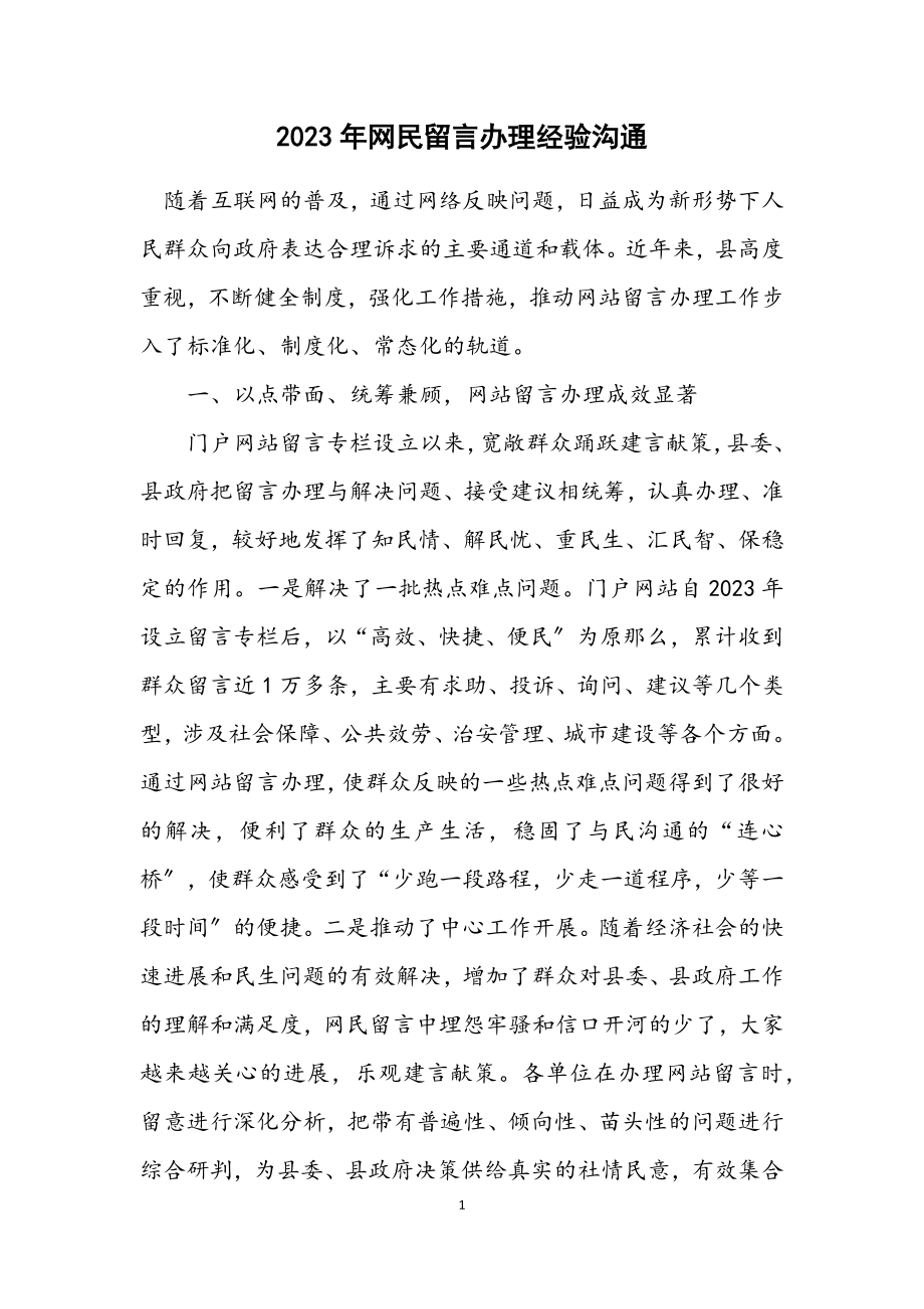 2023年网民留言办理经验交流.docx_第1页