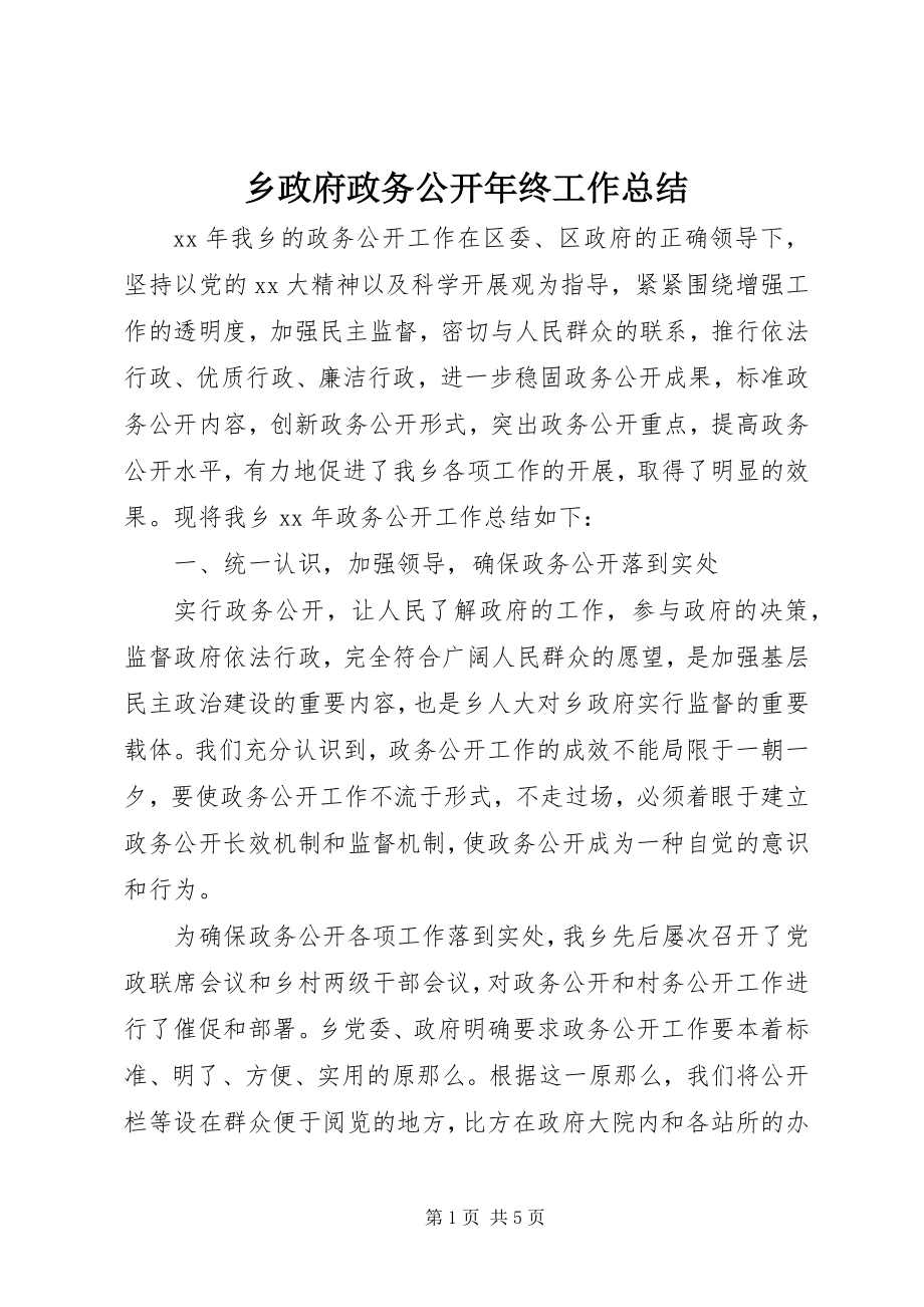 2023年乡政府政务公开年终工作总结.docx_第1页