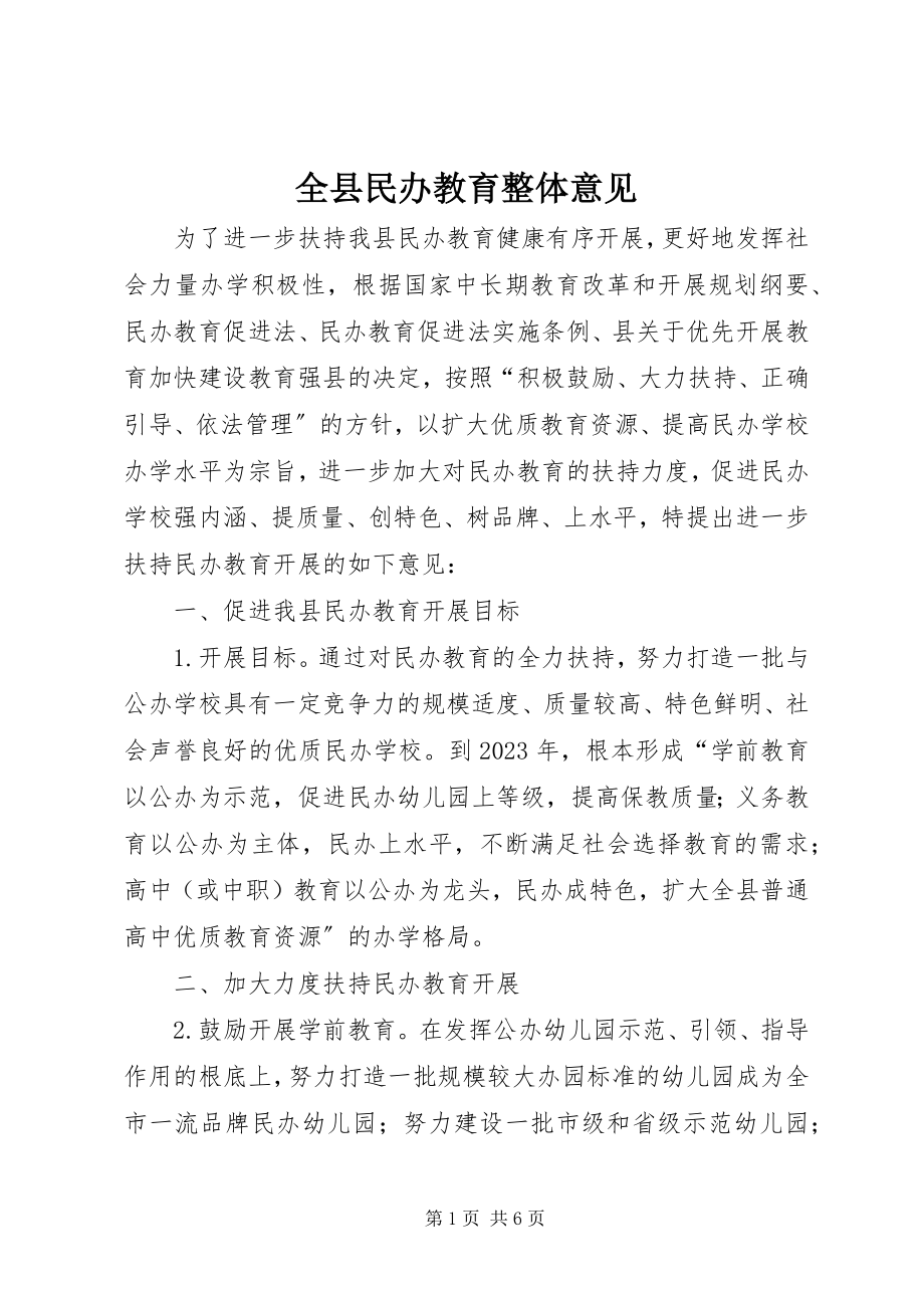 2023年全县民办教育整体意见.docx_第1页