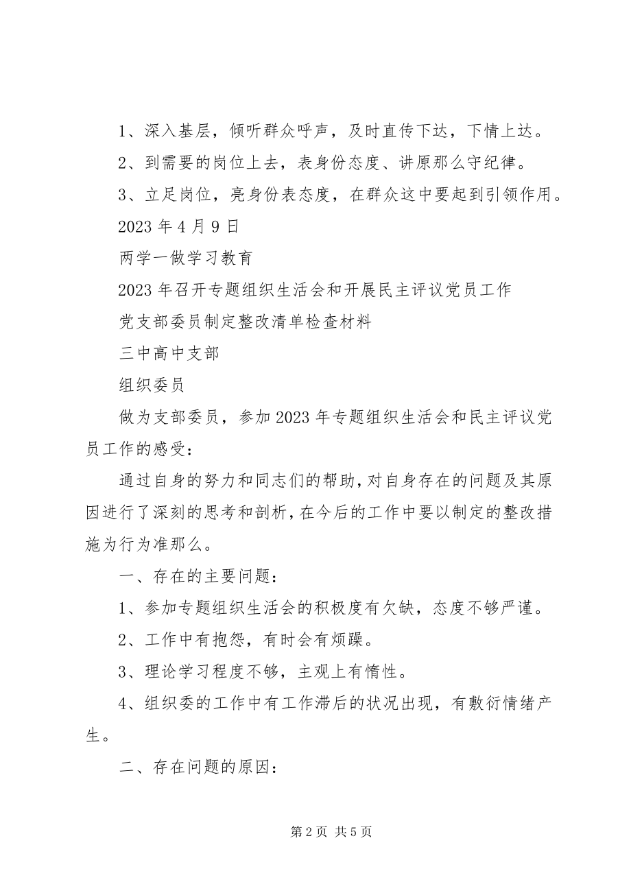 2023年组织生活会和开展民主评议党员工作支部班子制定整改清单检查材料.docx_第2页