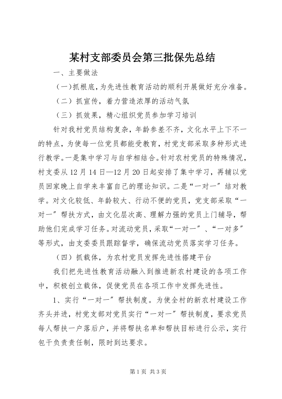 2023年某村支部委员会第三批保先总结.docx_第1页