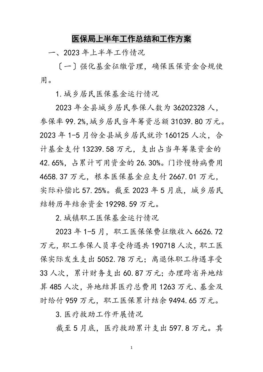 2023年医保局上半年工作总结和工作计划范文.doc_第1页