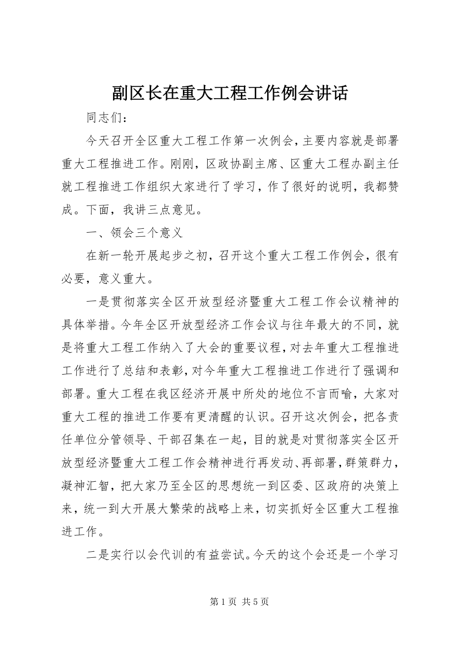 2023年副区长在重大项目工作例会致辞.docx_第1页