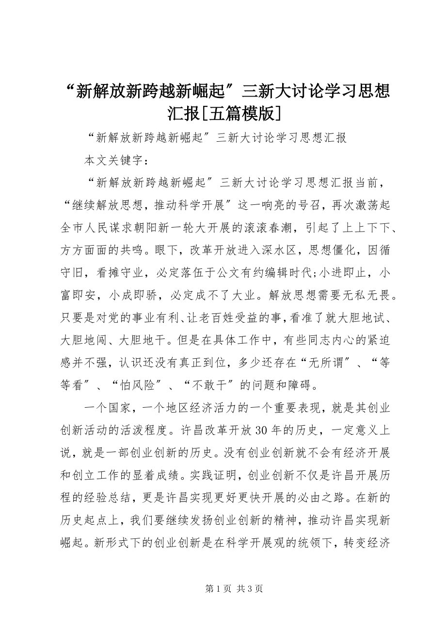 2023年新解放新跨越新崛起三新大讨论学习思想汇报五篇模版.docx_第1页