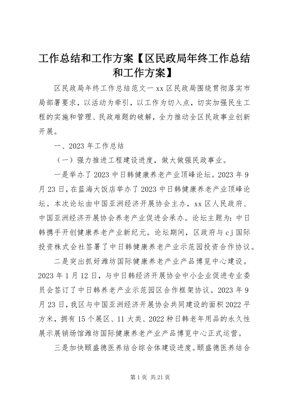 2023年工作总结和工作计划【区民政局年终工作总结和工作计划】.docx_第1页