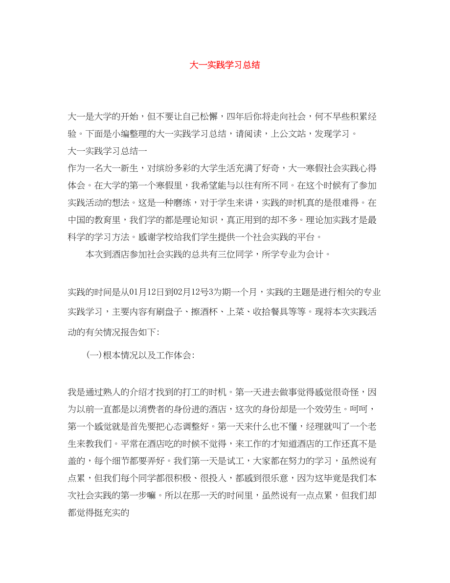 2023年大一实践学习总结.docx_第1页