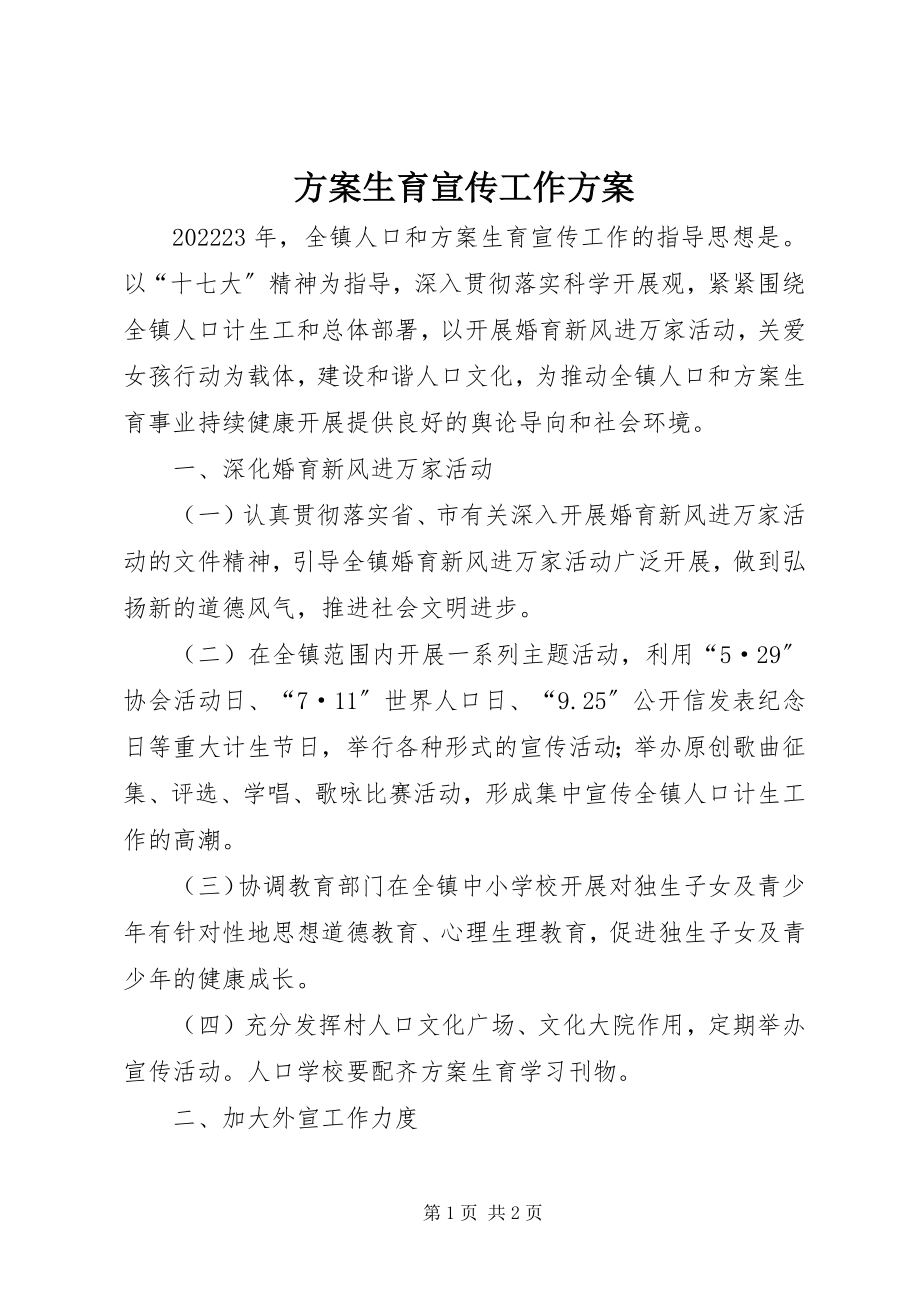 2023年计划生育宣传工作计划.docx_第1页