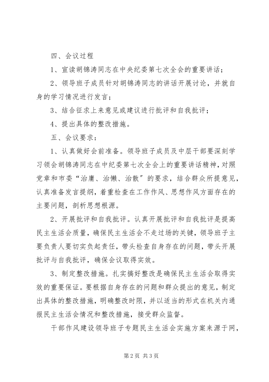 2023年干部作风建设领导班子专题民主生活会实施方案.docx_第2页