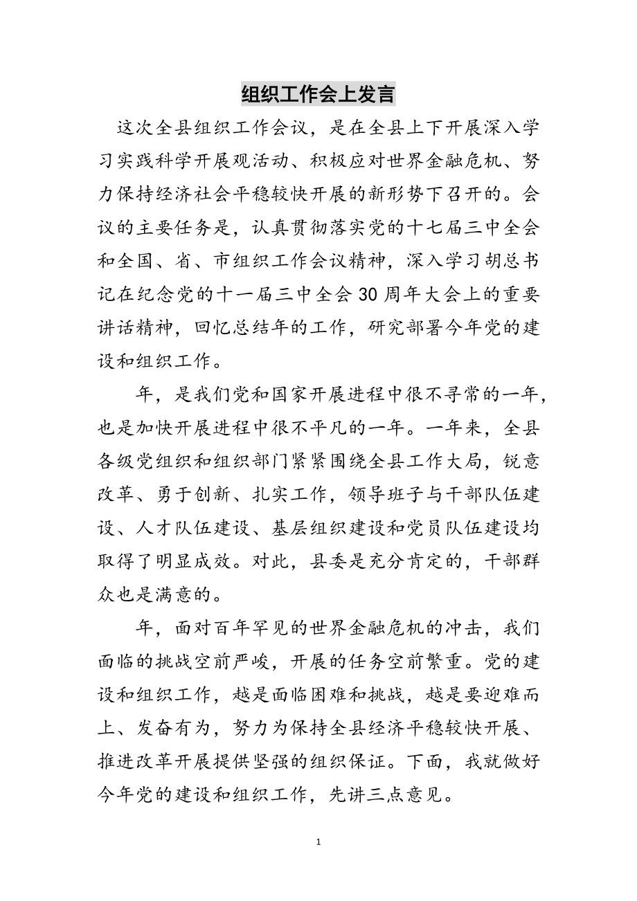 2023年组织工作会上发言摘要范文.doc_第1页